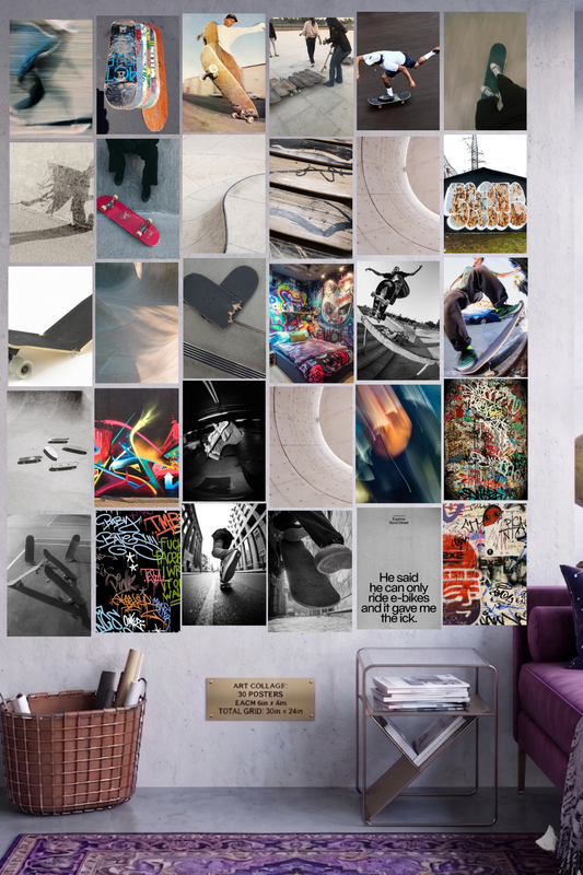 Kickflip Culture A4 Edition: 30-Piece Skateboard & Graffiti Aesthetic Wall Collage Kit (8.3x11.7" Premium Glossy Prints)