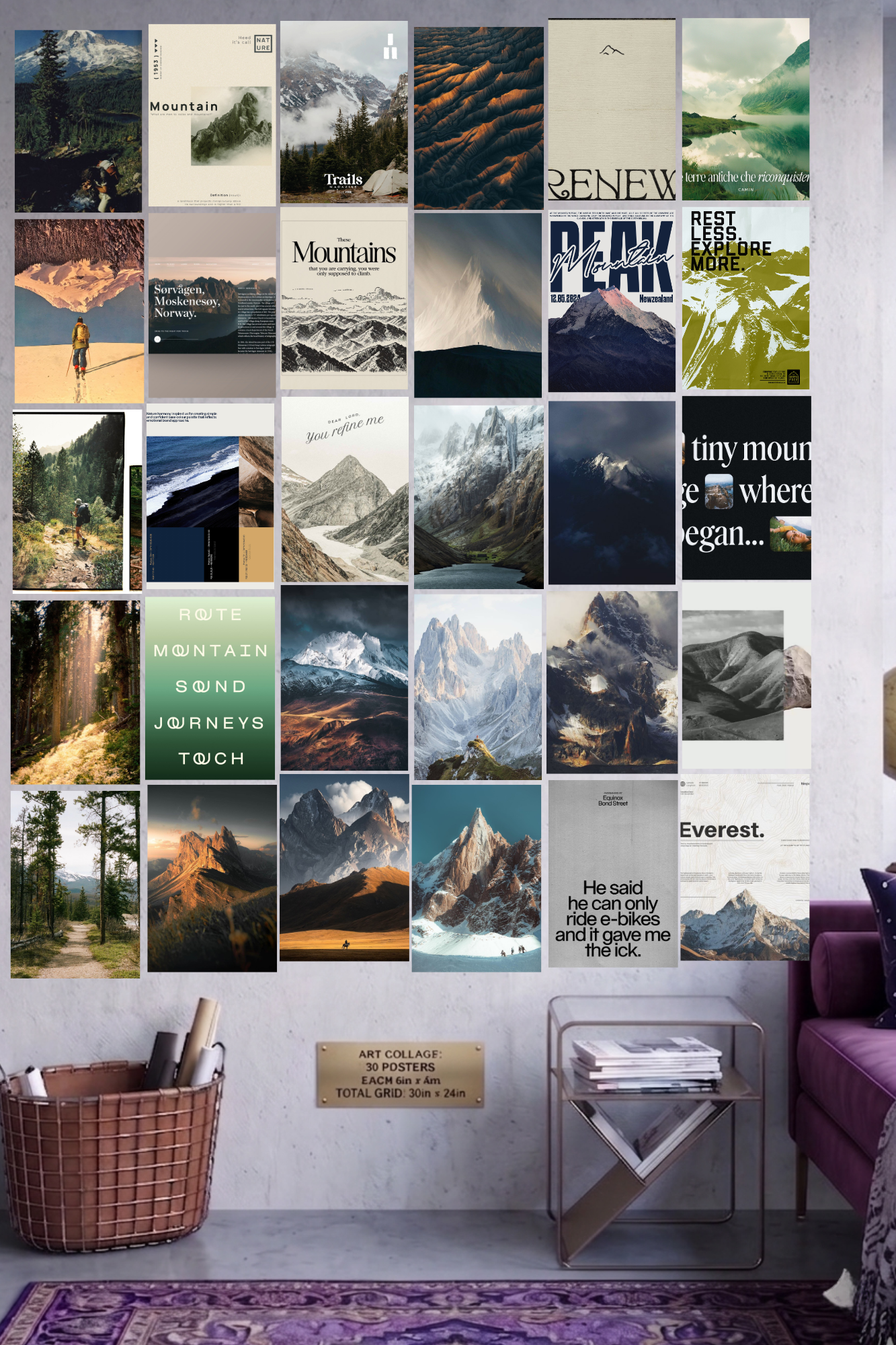 Peak Majesty: 30-Piece Mountain Aesthetic Wall Collage Kit (4x6" Premium Glossy Prints)