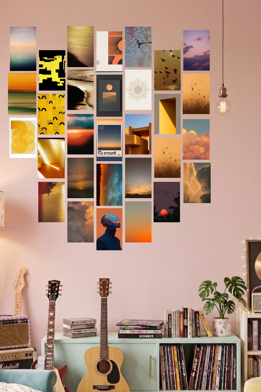 Golden Hour Sunset A6 Wall Collage Kit - 30 Pcs 4.1x5.8 Inch Premium 300 GSM WCA Aesthetic Room Decor