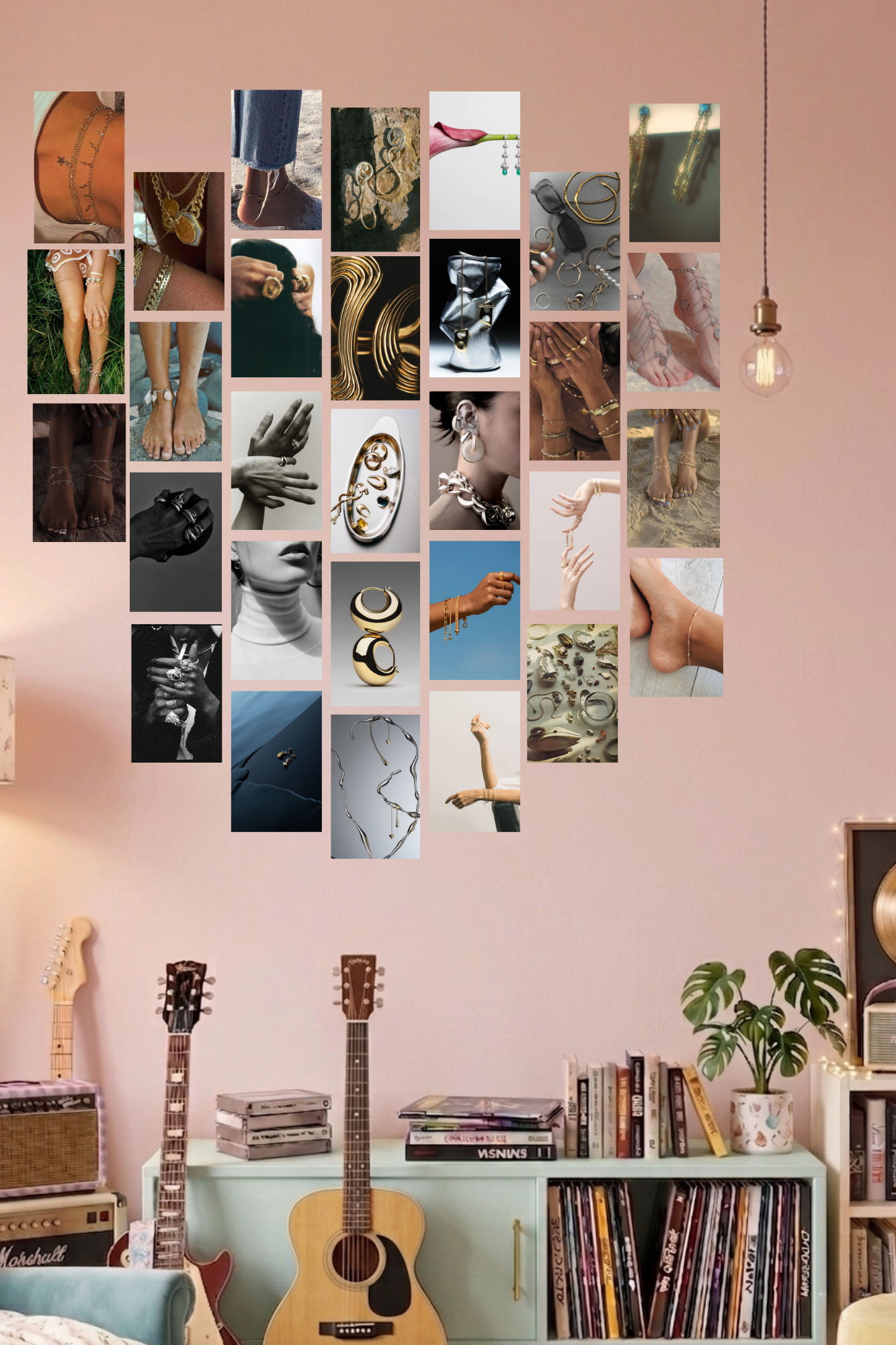 Gold & Jewelry Aesthetic A6 Wall Collage Kit - 30 Pcs 4.1x5.8 Inch Premium 300 GSM WCA Aesthetic Room Decor