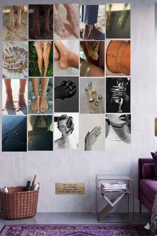 The Gilded Gallery A4 Edition: 50-Piece High-Fashion Jewelry & Gold Aesthetic Wall Collage Kit (8.3x11.7" Premium Glossy Prints)