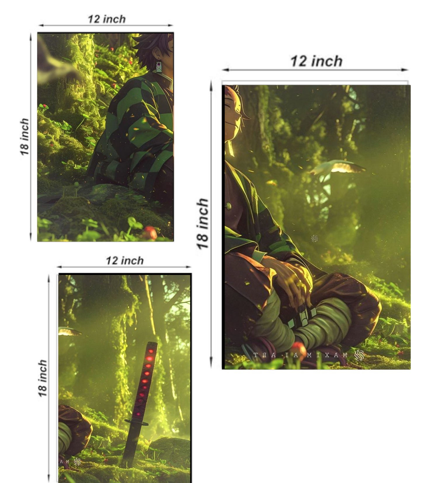Tanjiro Kamado "Peaceful Forest" 3-Panel Split Poster Set